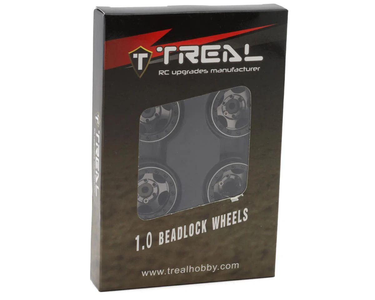 Treal Hobby Type B 1.0&quot; 5-Spoke Beadlock Wheels (Black/Grey) (4) (22.4g)