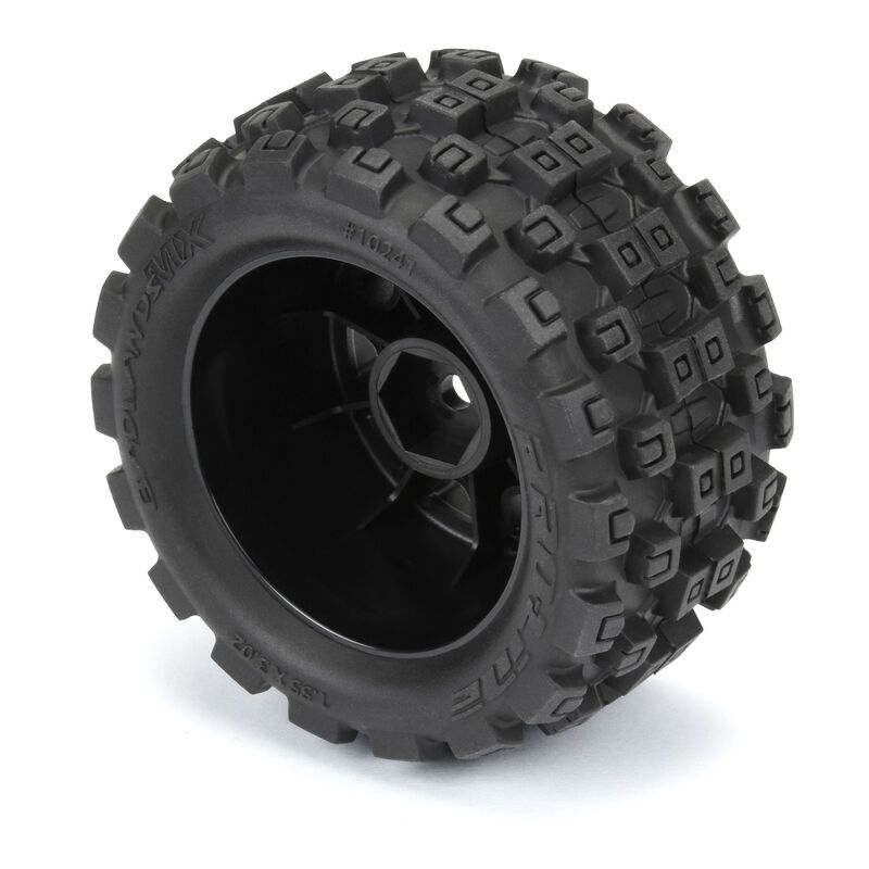 Badlands MX 1.85&quot; All-Terrain Truck Tires (4) Mounted on Raid Black 12mm Hex Wheels for Granite GROM 4x4 Front or Rear