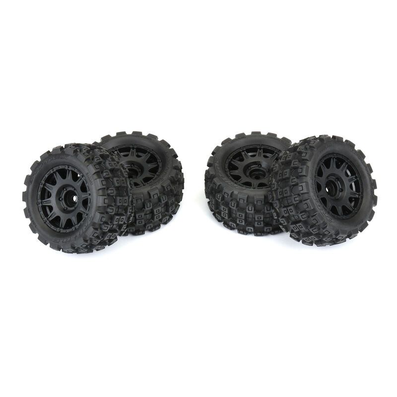 Badlands MX 1.85&quot; All-Terrain Truck Tires (4) Mounted on Raid Black 12mm Hex Wheels for Granite GROM 4x4 Front or Rear