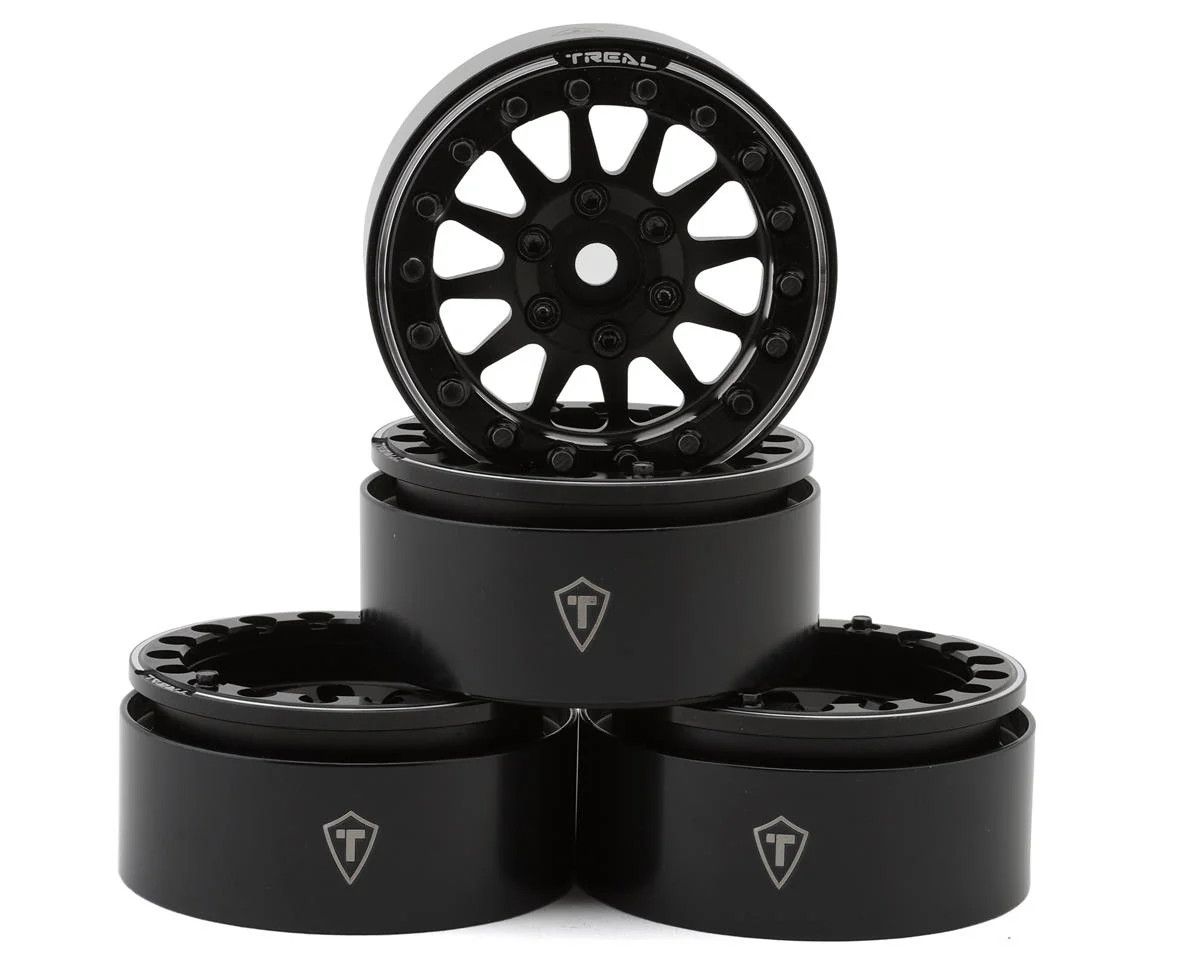 Treal Hobby Type D 1.9&quot; 12-Spoke Beadlock Wheels (Black) (4)