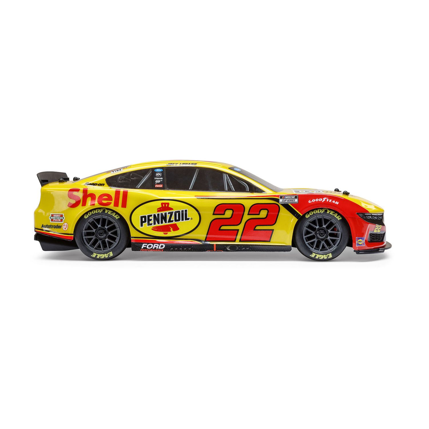 1/12 NASCAR RC Racecar Joey Logano No. 22 2025 Shell-Pennzoil Ford Mustang 2S AWD RTR Brushed On-Road (Battery &amp; Charger Included), Yellow