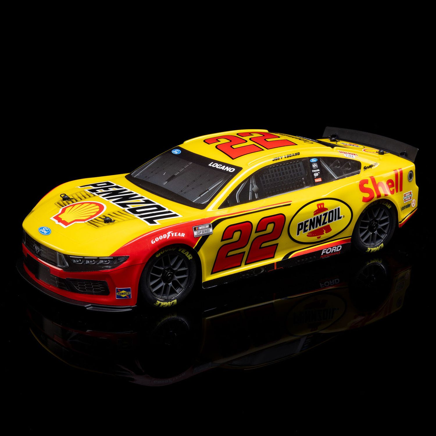 1/12 NASCAR RC Racecar Joey Logano No. 22 2025 Shell-Pennzoil Ford Mustang 2S AWD RTR Brushed On-Road (Battery &amp; Charger Included), Yellow