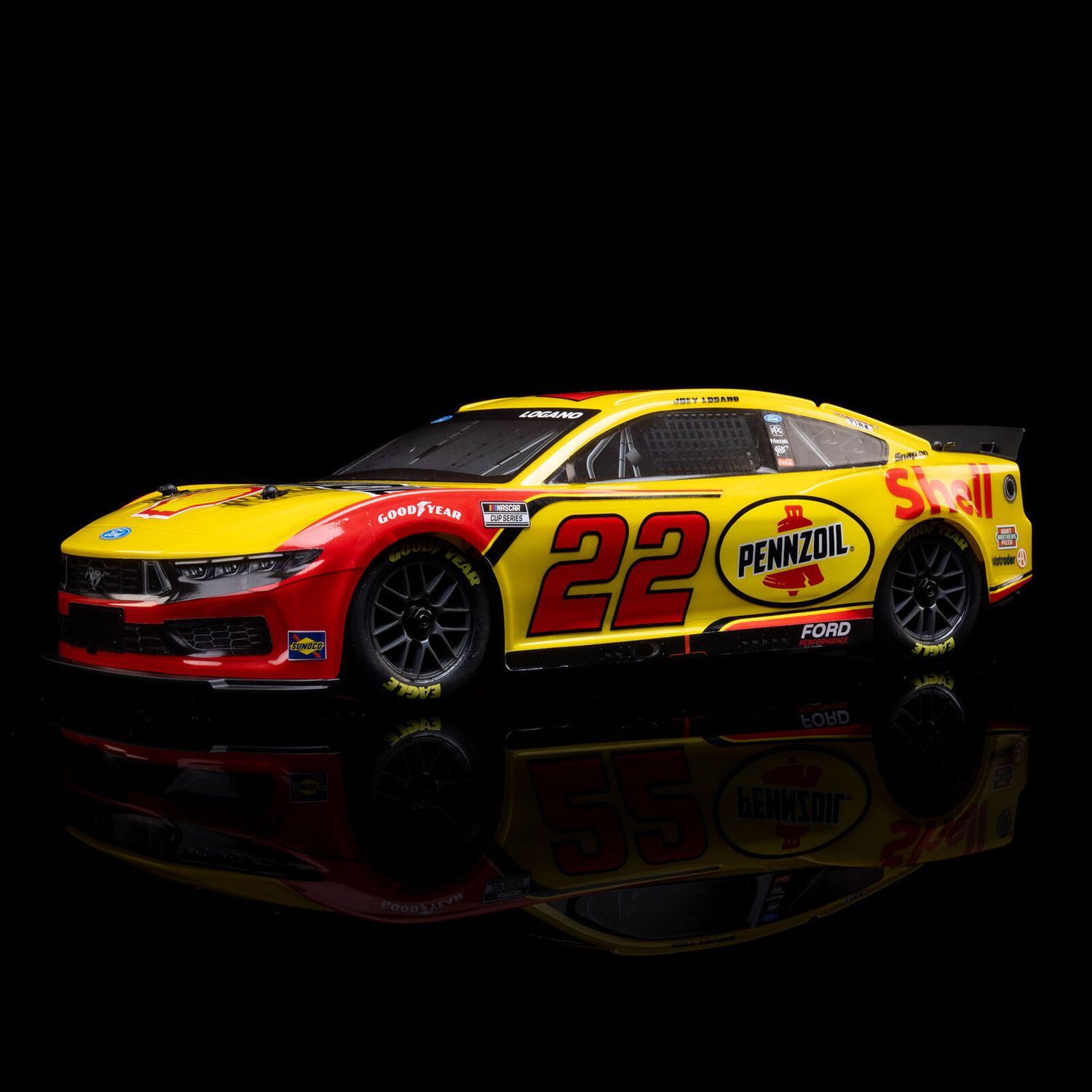 1/12 NASCAR RC Racecar Joey Logano No. 22 2025 Shell-Pennzoil Ford Mustang 2S AWD RTR Brushed On-Road (Battery &amp; Charger Included), Yellow