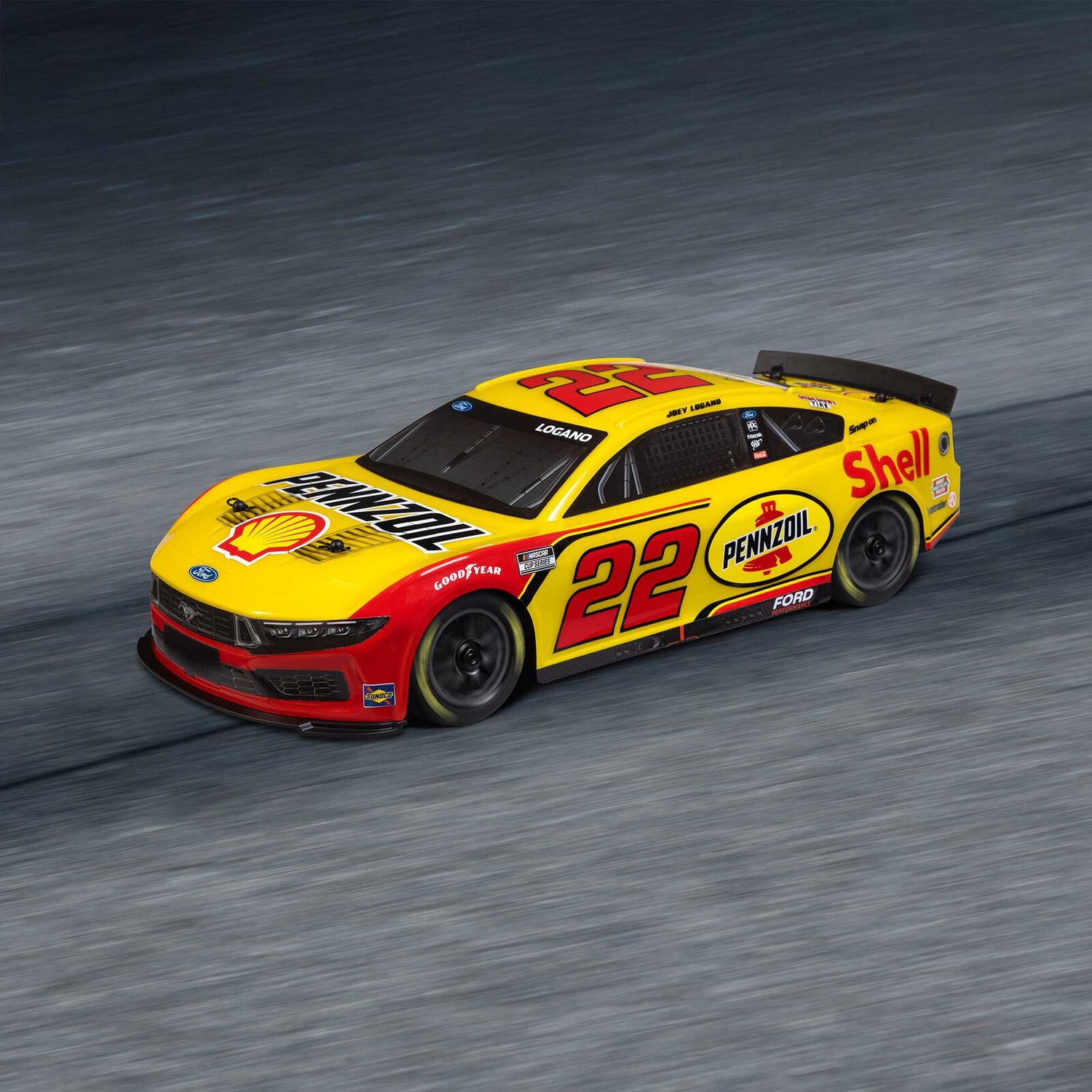 1/12 NASCAR RC Racecar Joey Logano No. 22 2025 Shell-Pennzoil Ford Mustang 2S AWD RTR Brushed On-Road (Battery &amp; Charger Included), Yellow