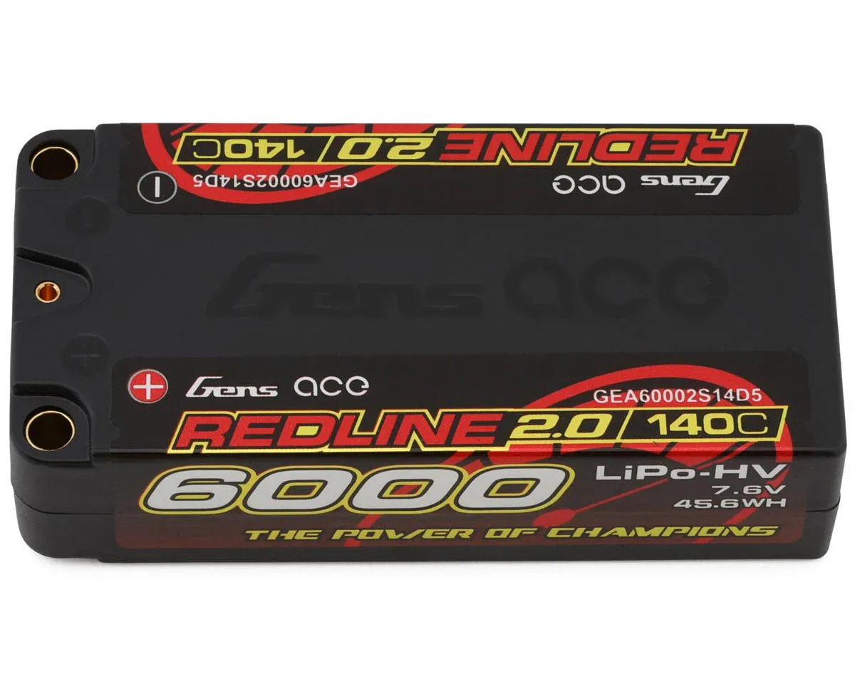 7.6V 6000mAh 2S 140C LiHV Shorty 5.0mm bullet Redline 2.0
