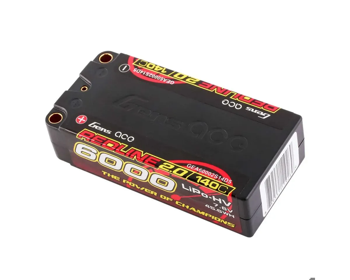 7.6V 6000mAh 2S 140C LiHV Shorty 5.0mm bullet Redline 2.0