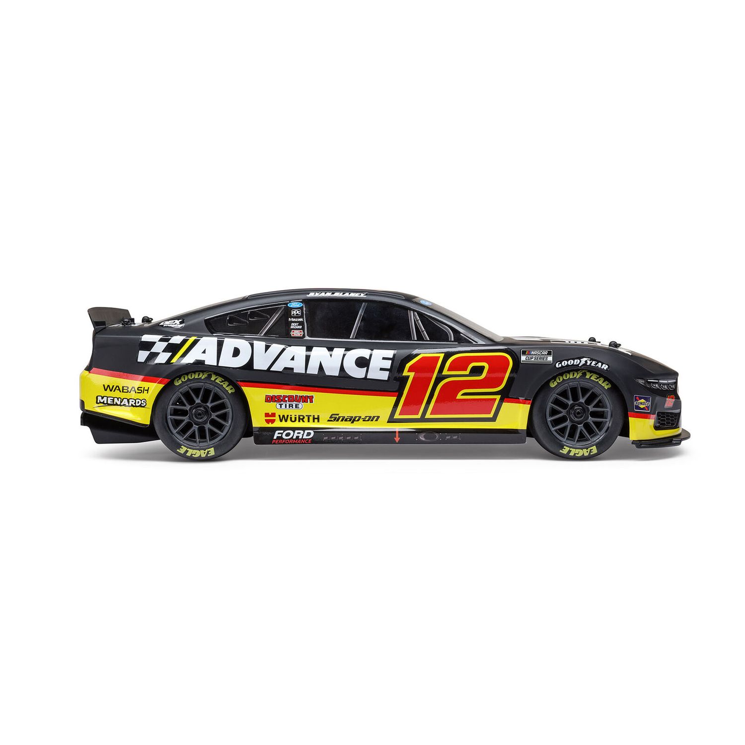1/12 NASCAR RC Racecar Ryan Blaney No. 12 2025 Advance Auto Ford Mustang 2S AWD RTR Brushed On-Road (Battery &amp; Charger included, Black