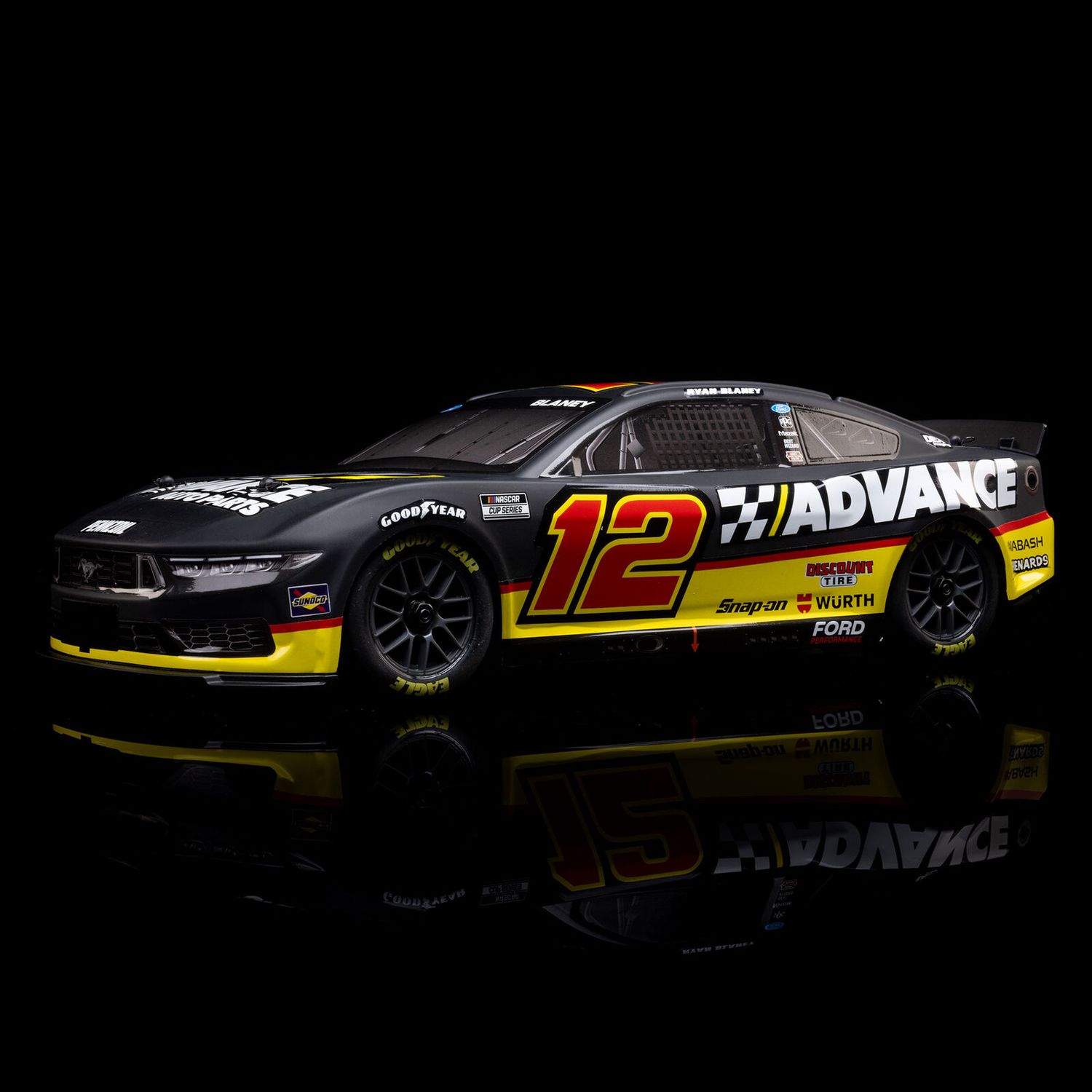 1/12 NASCAR RC Racecar Ryan Blaney No. 12 2025 Advance Auto Ford Mustang 2S AWD RTR Brushed On-Road (Battery &amp; Charger included, Black