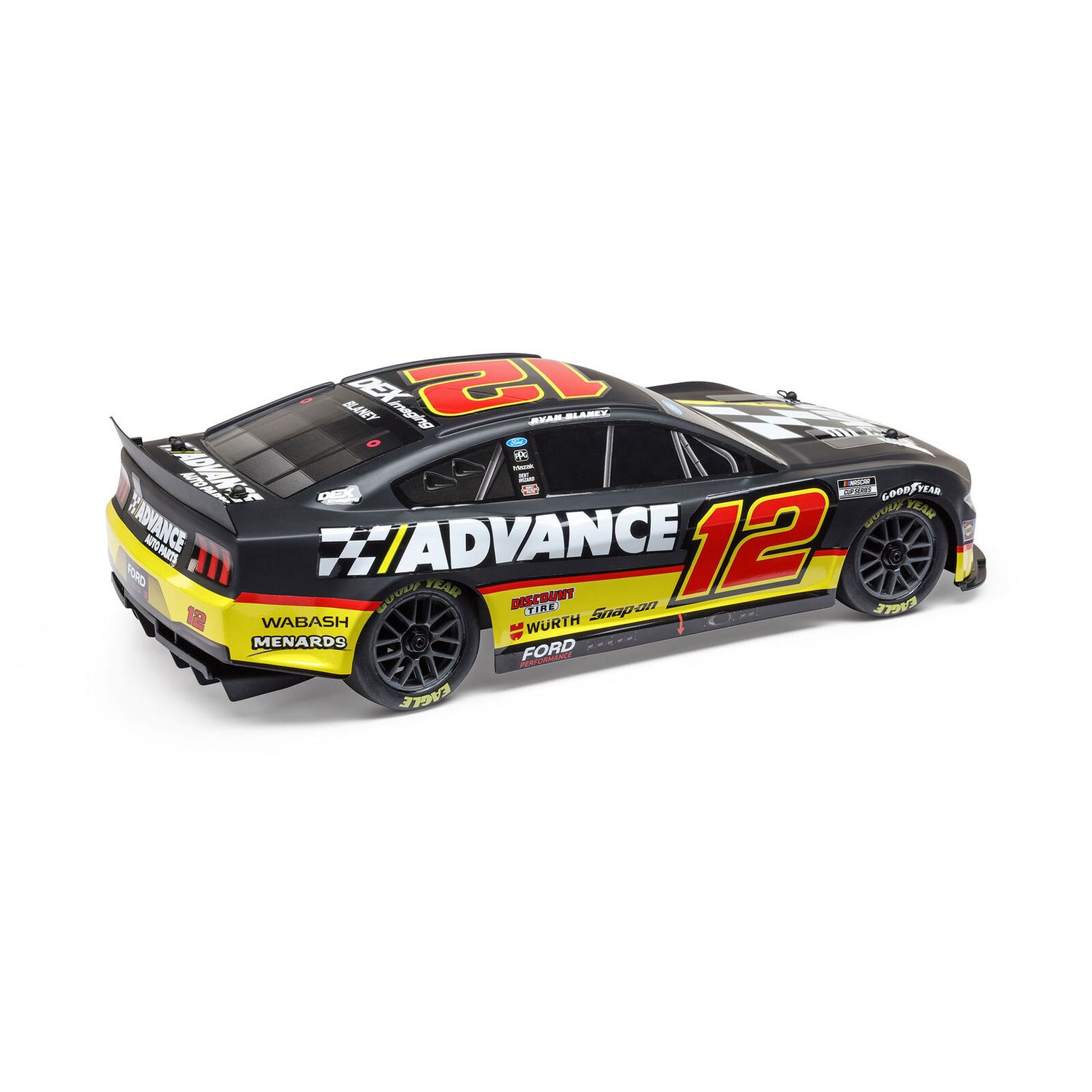 1/12 NASCAR RC Racecar Ryan Blaney No. 12 2025 Advance Auto Ford Mustang 2S AWD RTR Brushed On-Road (Battery &amp; Charger included, Black