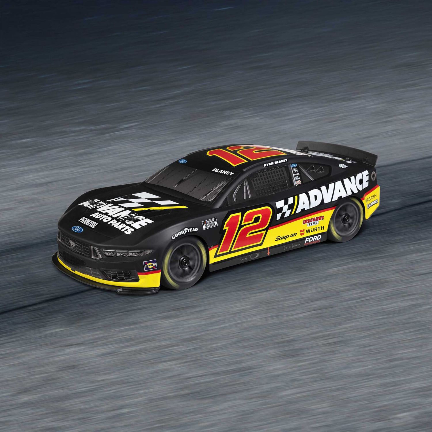 1/12 NASCAR RC Racecar Ryan Blaney No. 12 2025 Advance Auto Ford Mustang 2S AWD RTR Brushed On-Road (Battery &amp; Charger included, Black