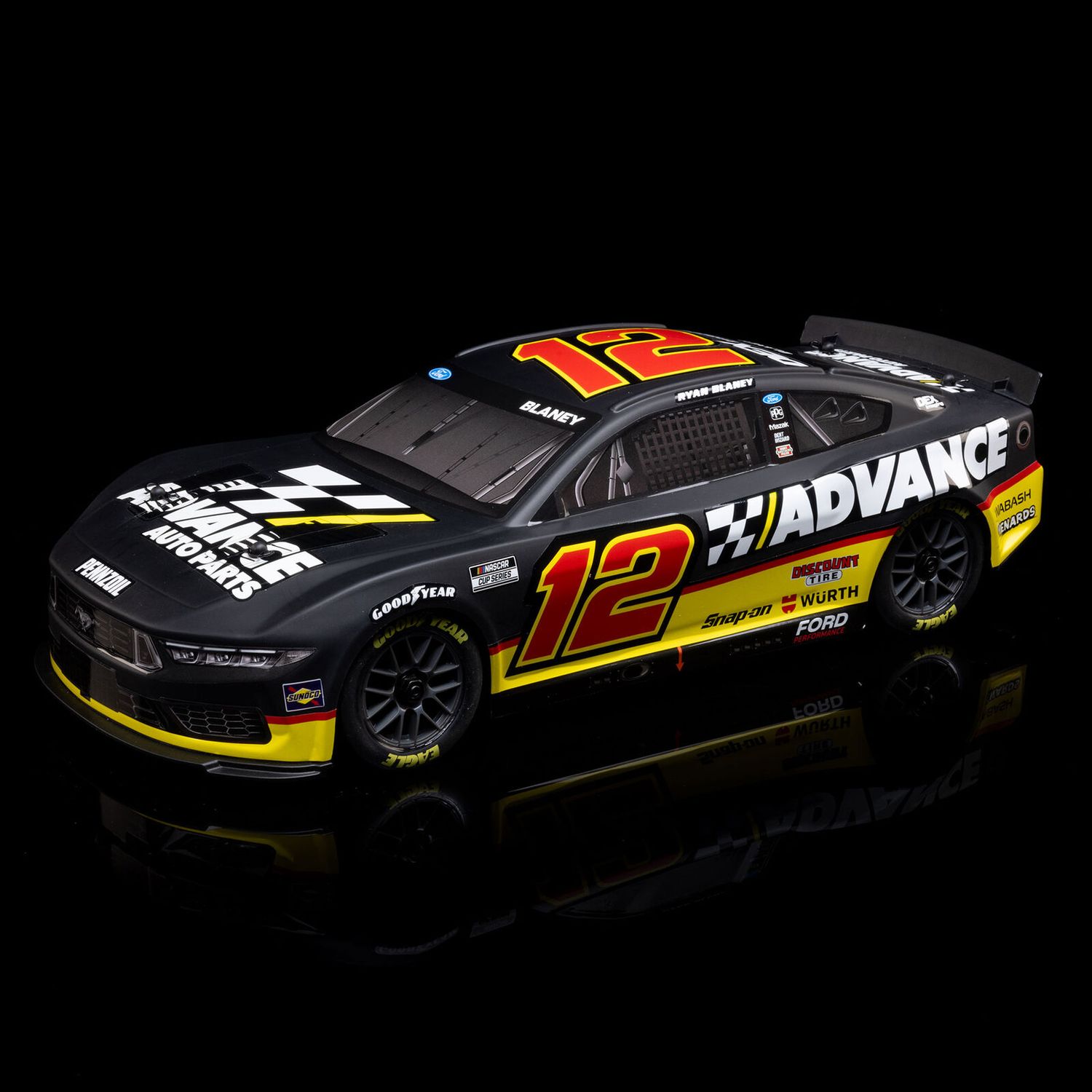 1/12 NASCAR RC Racecar Ryan Blaney No. 12 2025 Advance Auto Ford Mustang 2S AWD RTR Brushed On-Road (Battery &amp; Charger included, Black