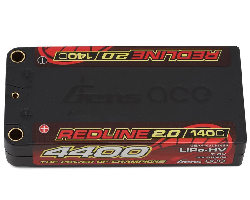 Gens ace Redline 2.0 4400mAh 2S 7.6V 140C HardCase Lipo Battery with 5.0mm bullet
