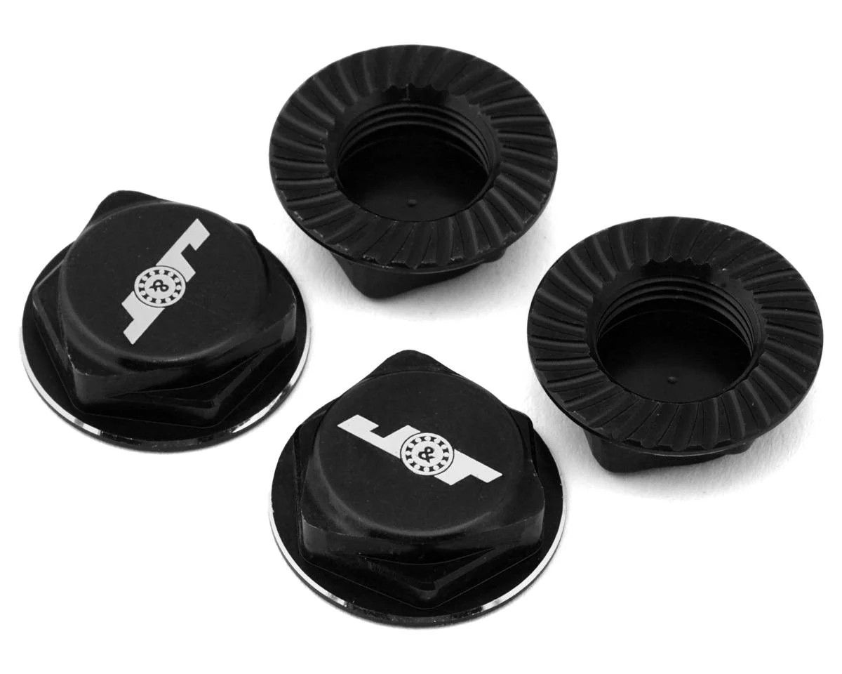 J&amp;T Bearing Co. Aluminum 17mm Serrated Wheel Nuts (Black) (4)