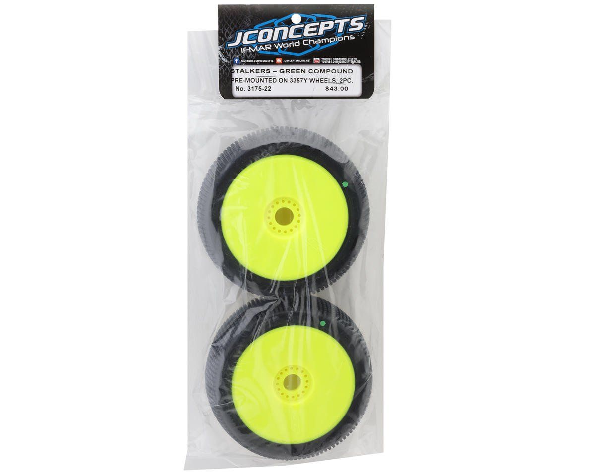 JConcepts Stalkers 1/8 Pre-Mounted Buggy Tire (2) (Yellow) (Green compound)
