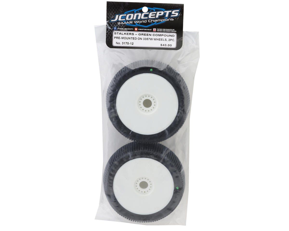 JConcepts Stalkers 1/8 Pre-Mounted Buggy Tire (White) (Green)