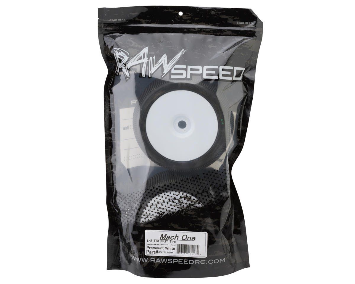 Raw Speed RC Mach One 1/8 Truggy Pre-Mounted Tires (White) (2) (Super Soft - Long Wear)
