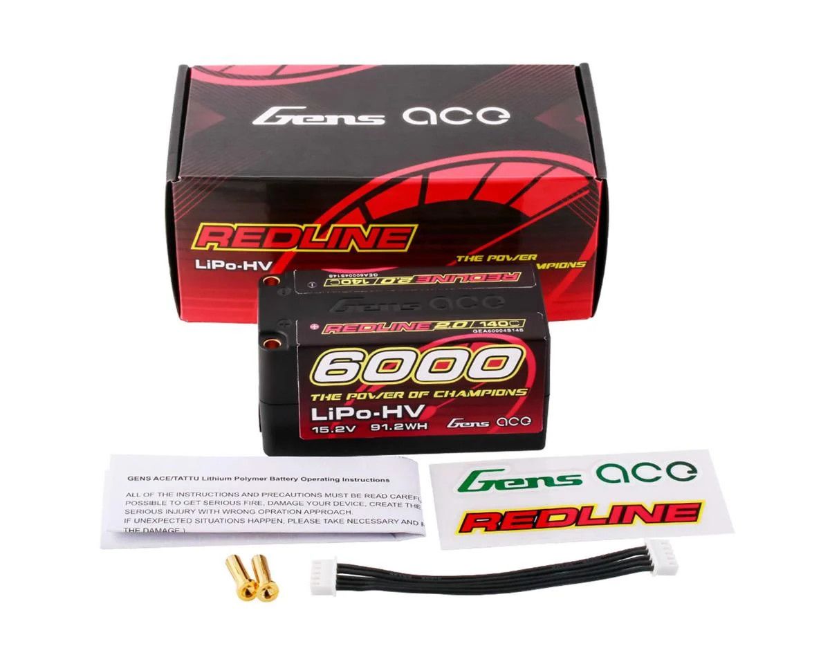 15.2V 6000mAh 4S 140C LiHV Shorty 5.0mm bullet redline 2.0