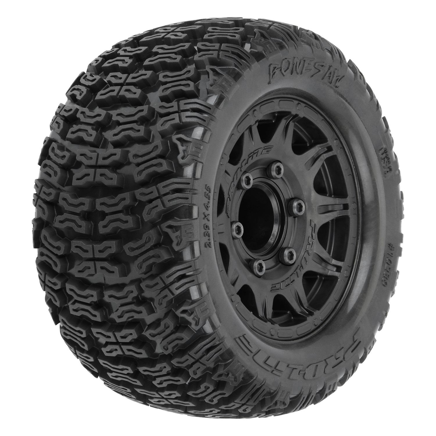 Bonesaw 2.8" All-Terrain Truck Tires Mounted on Raid Black 6x30 Removable Hex (12mm &amp; 14mm) Wheels (2) for Vorteks 4x4 and other 1/10 Trucks Front or Rear