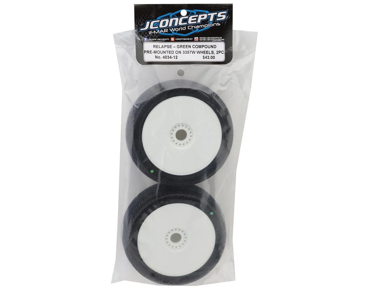 JConcepts Relapse Pre-Mounted 1/8th Buggy Tires (White) (2) (Green)