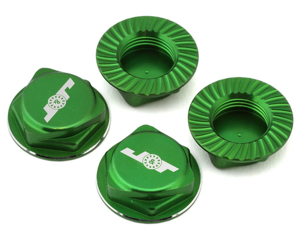 J&amp;T Bearing Co. Aluminum 17mm Serrated Wheel Nuts (Green) (4)