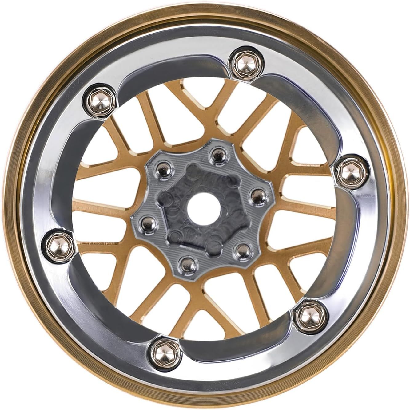 INJORA ModuWheel 1.3” Negative Offset Brass &amp; Aluminum Beadlock Wheels Rim for 1/18 1/24 RC Crawlers