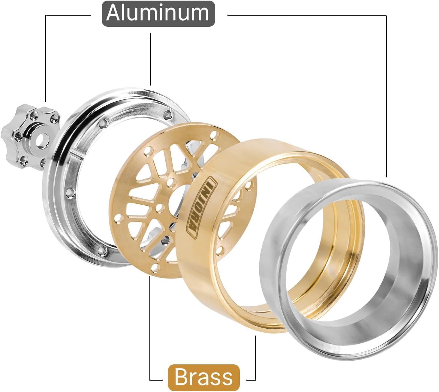 INJORA ModuWheel 1.3” Negative Offset Brass &amp; Aluminum Beadlock Wheels Rim for 1/18 1/24 RC Crawlers