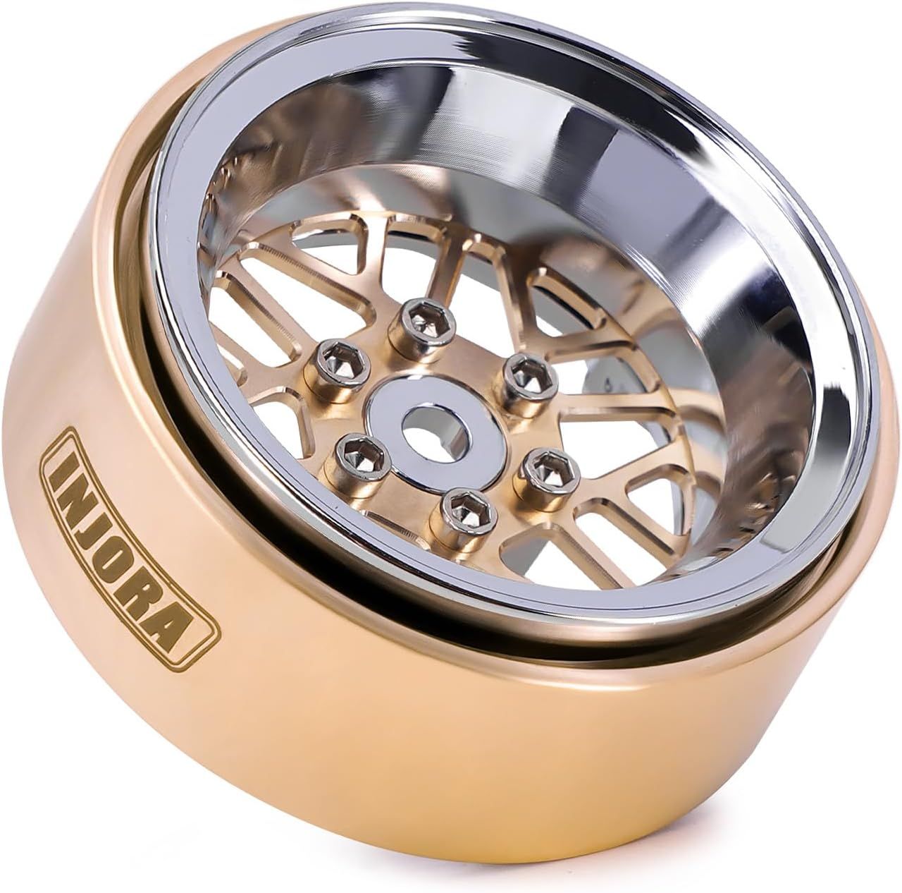 INJORA ModuWheel 1.3” Negative Offset Brass &amp; Aluminum Beadlock Wheels Rim for 1/18 1/24 RC Crawlers