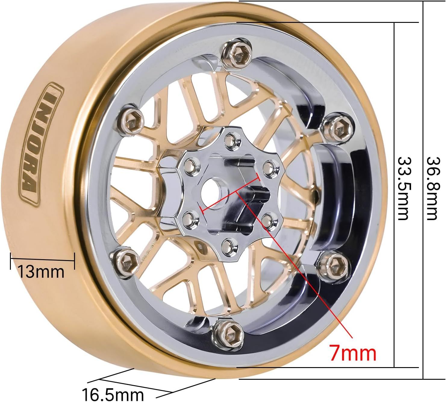 INJORA ModuWheel 1.3” Negative Offset Brass &amp; Aluminum Beadlock Wheels Rim for 1/18 1/24 RC Crawlers