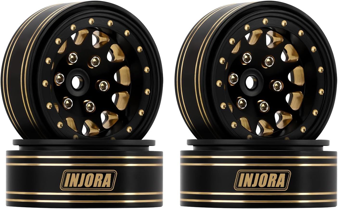 INJORA 1.3 Beadlock Wheel Rims - Brass Wheel Rims 68g -3.75mm for upgrade 1/24 1/18 RC Crawler Car (Black Gold)