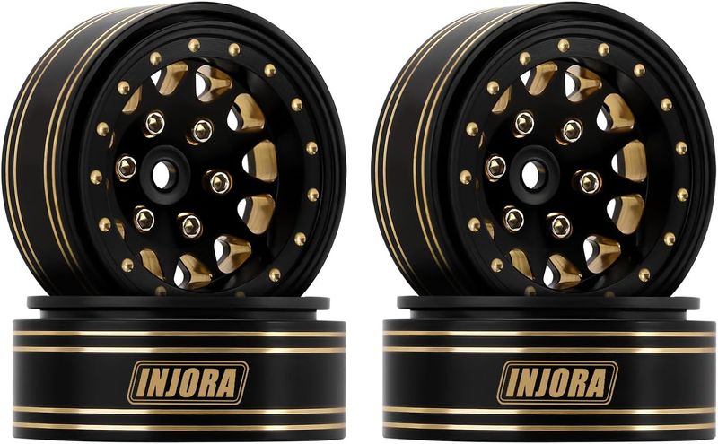 INJORA 1.3 Beadlock Wheel Rims - Brass Wheel Rims 68g -3.75mm for upgrade 1/24 1/18 RC Crawler Car (Black Gold)