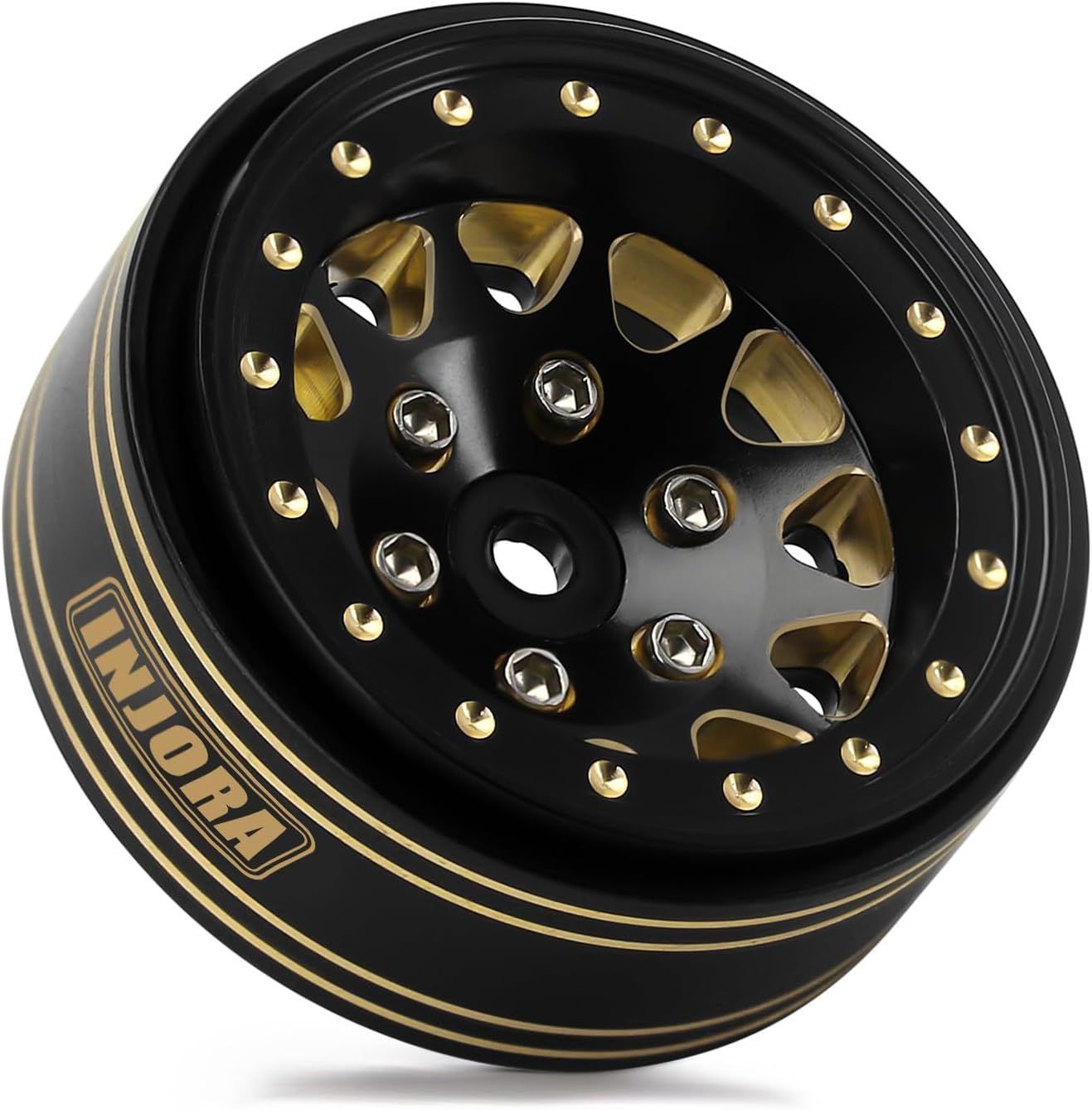 INJORA 1.3 Beadlock Wheel Rims - Brass Wheel Rims 68g -3.75mm for upgrade 1/24 1/18 RC Crawler Car (Black Gold)