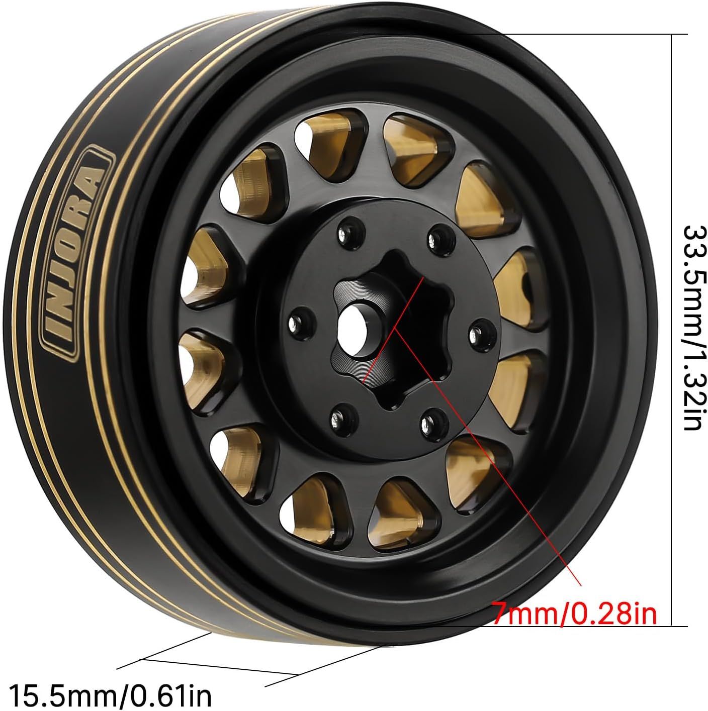 INJORA 1.3 Beadlock Wheel Rims - Brass Wheel Rims 68g -3.75mm for upgrade 1/24 1/18 RC Crawler Car (Black Gold)