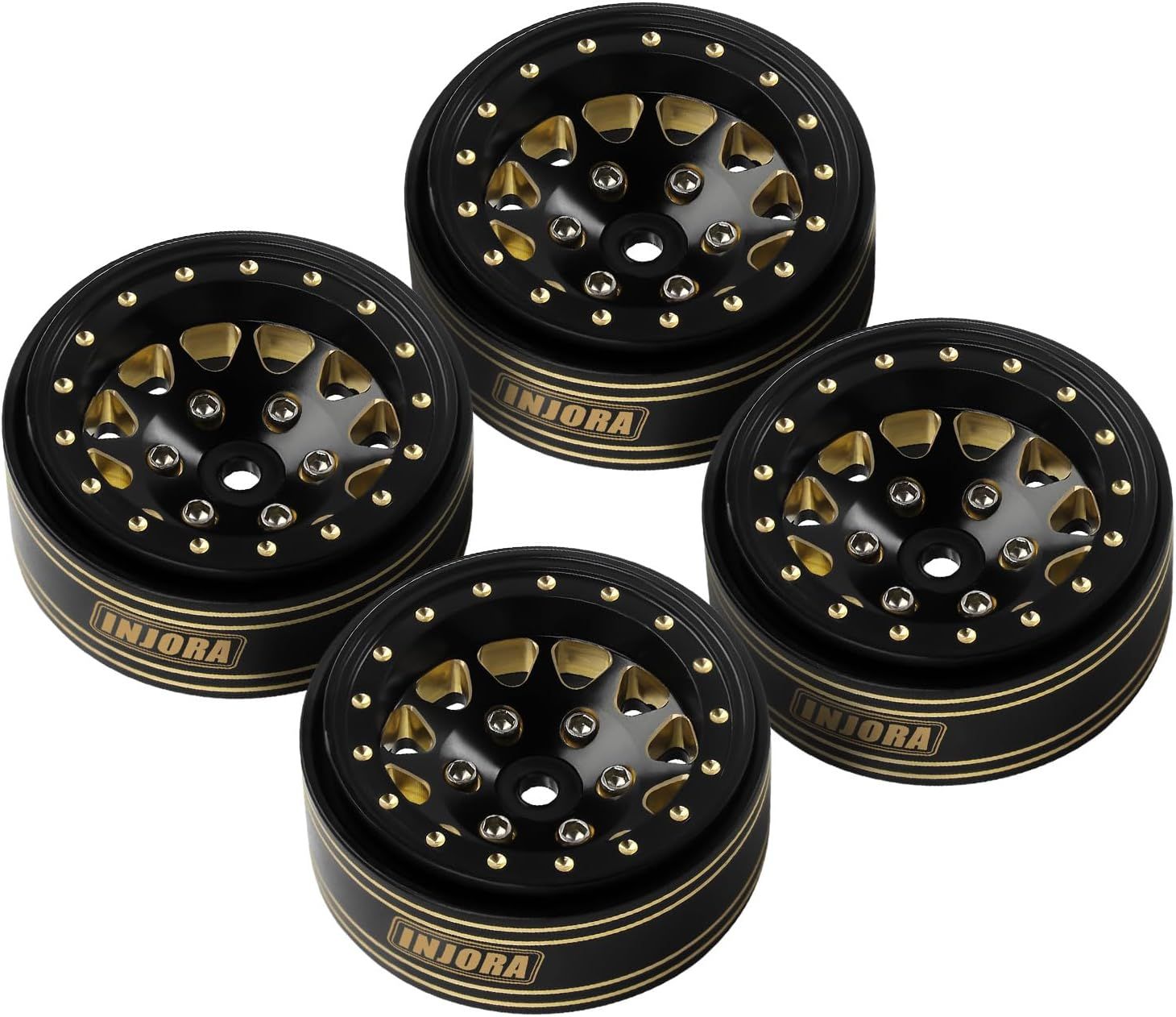 INJORA 1.3 Beadlock Wheel Rims - Brass Wheel Rims 68g -3.75mm for upgrade 1/24 1/18 RC Crawler Car (Black Gold)