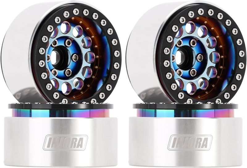 INJORA 1.9" Beadlock Wheel Rim - 150g Super Heavy Brass &amp; Aluminum Deep Dish Wheel for 1/10 RC Crawler  (Rainbow)