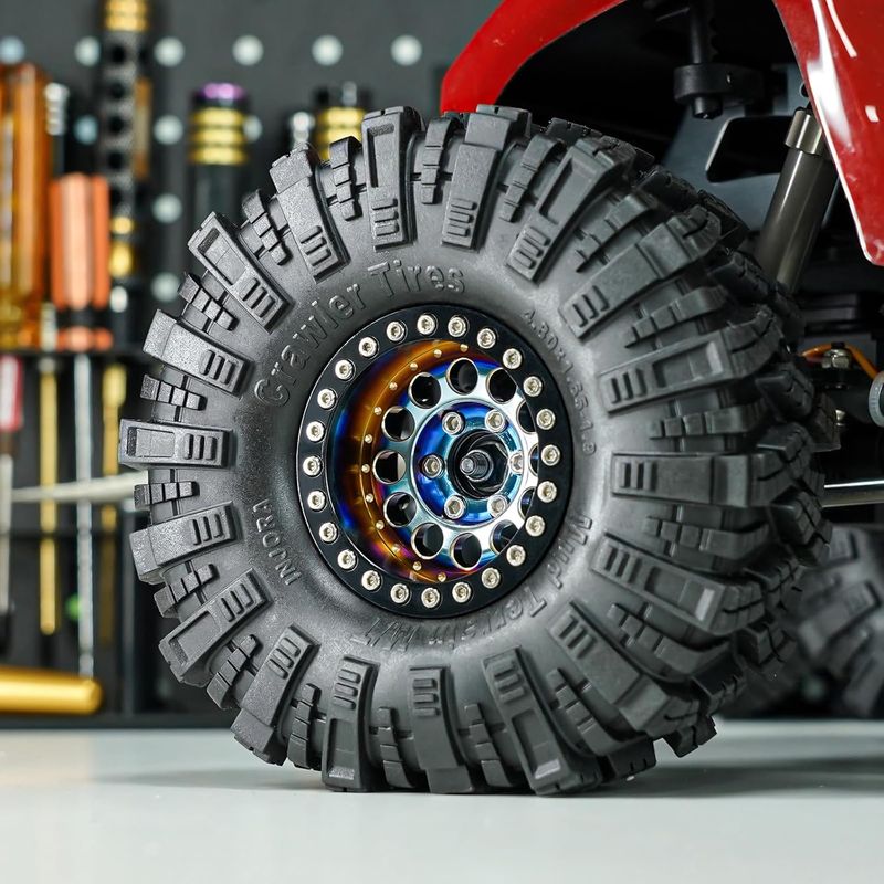 INJORA 1.9" Beadlock Wheel Rim - 150g Super Heavy Brass &amp; Aluminum Deep Dish Wheel for 1/10 RC Crawler  (Rainbow)