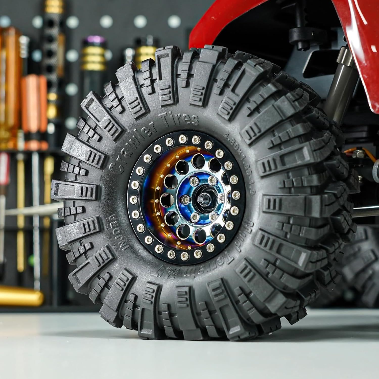 INJORA 1.9" Beadlock Wheel Rim - 150g Super Heavy Brass &amp; Aluminum Deep Dish Wheel for 1/10 RC Crawler  (Rainbow)