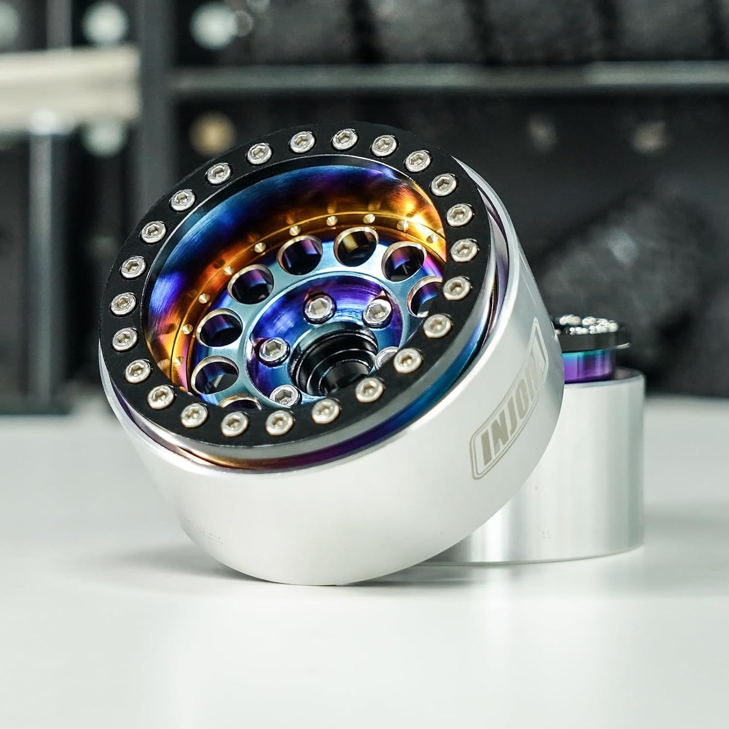 INJORA 1.9" Beadlock Wheel Rim - 150g Super Heavy Brass &amp; Aluminum Deep Dish Wheel for 1/10 RC Crawler  (Rainbow)