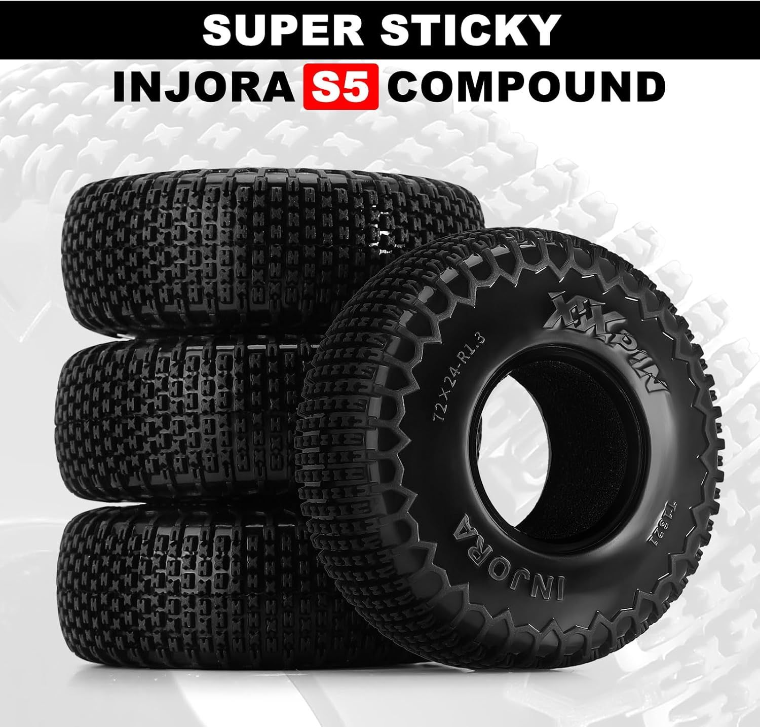 INJORA 1.3" 72*24mm XHX Pin Tires for SCX24 AX24 1/18 1/24 Micro Crawler Upgrade