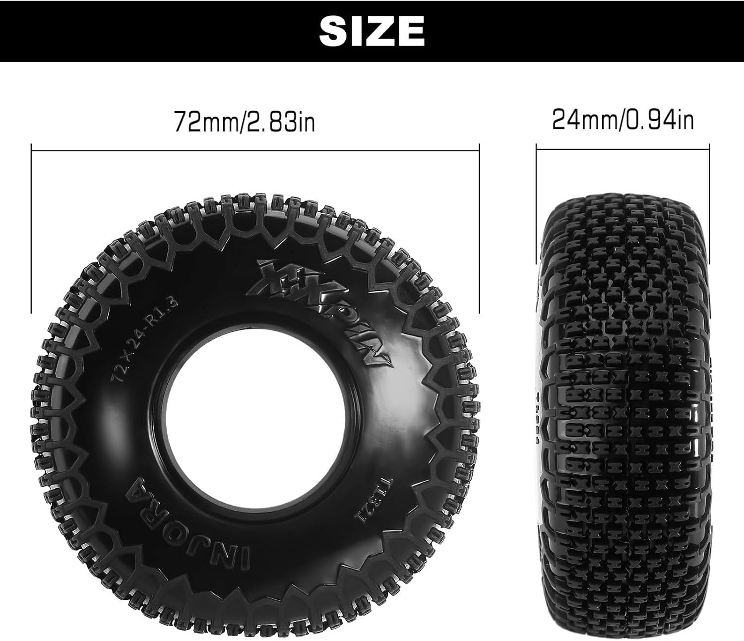 INJORA 1.3" 72*24mm XHX Pin Tires for SCX24 AX24 1/18 1/24 Micro Crawler Upgrade