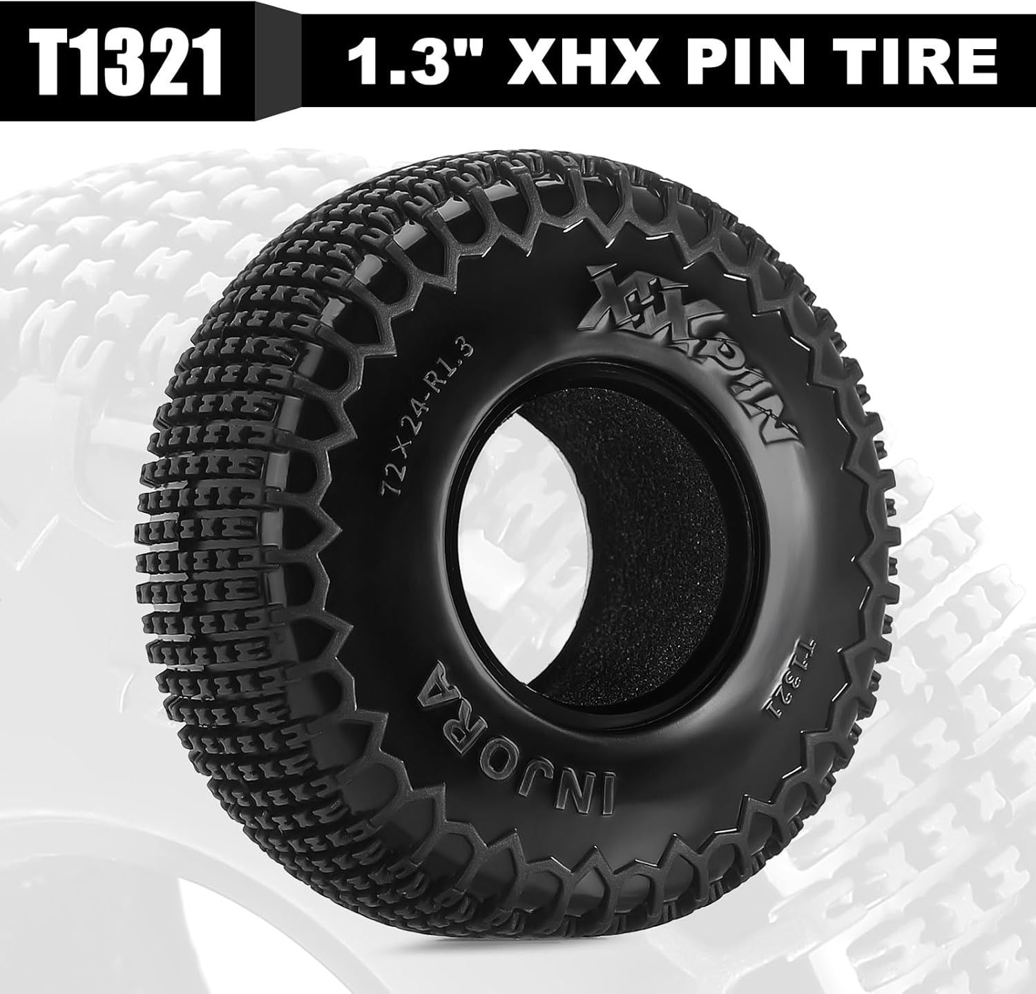 INJORA 1.3" 72*24mm XHX Pin Tires for SCX24 AX24 1/18 1/24 Micro Crawler Upgrade