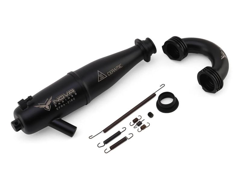 Nova Engines X5B .21 (3.5cc) 5-Port Off-Road Nitro Engine (DLC Shaft) (Ceramic Bearing) Combo w/Off-Road Black Ceramic Coated Tuned Pipe w/Conical Manifold (EFRA2182) (50mm)
