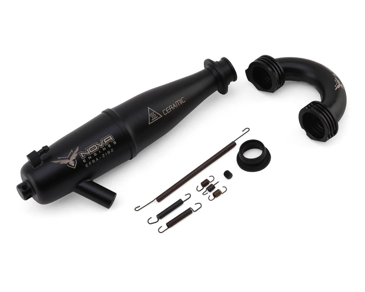 Nova Engines X5B .21 (3.5cc) 5-Port Off-Road Nitro Engine (DLC Shaft) (Ceramic Bearing) Combo w/Off-Road Black Ceramic Coated Tuned Pipe w/Conical Manifold (EFRA2182) (50mm)