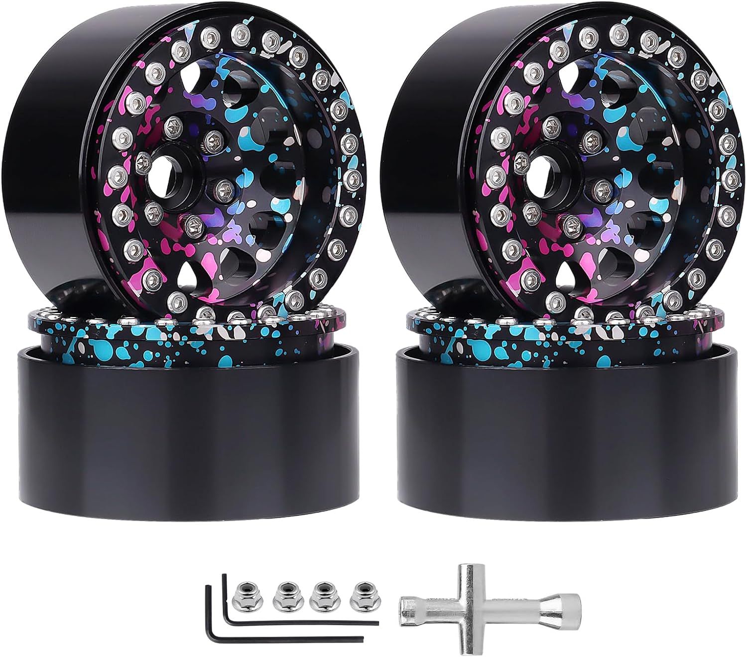 HobbyPark Graffiti Splash Anodized 1.9 Beadlock Wheels -10mm Negative Offset Deep Dish 1.9 Beadlocks Rims for 1/10 RC Crawler