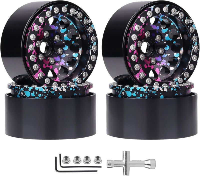 HobbyPark Graffiti Splash Anodized 1.9 Beadlock Wheels -10mm Negative Offset Deep Dish 1.9 Beadlocks Rims for 1/10 RC Crawler