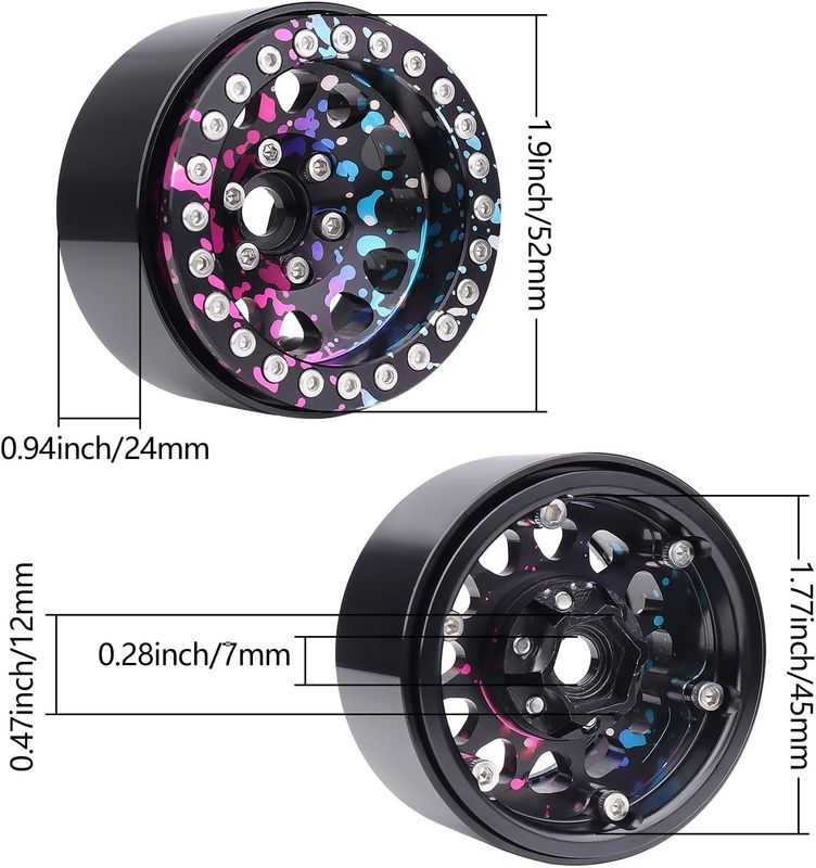 HobbyPark Graffiti Splash Anodized 1.9 Beadlock Wheels -10mm Negative Offset Deep Dish 1.9 Beadlocks Rims for 1/10 RC Crawler