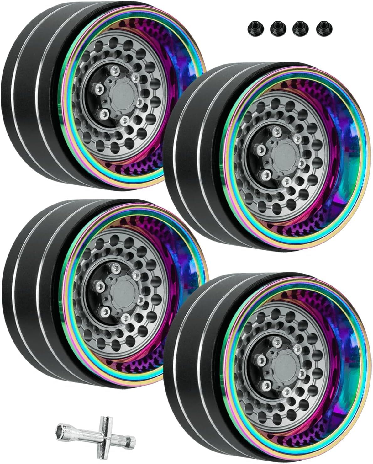 1.9 Beadlock Wheels Rainbow Wheels for 1/10 SCX10 Gunmetal Center