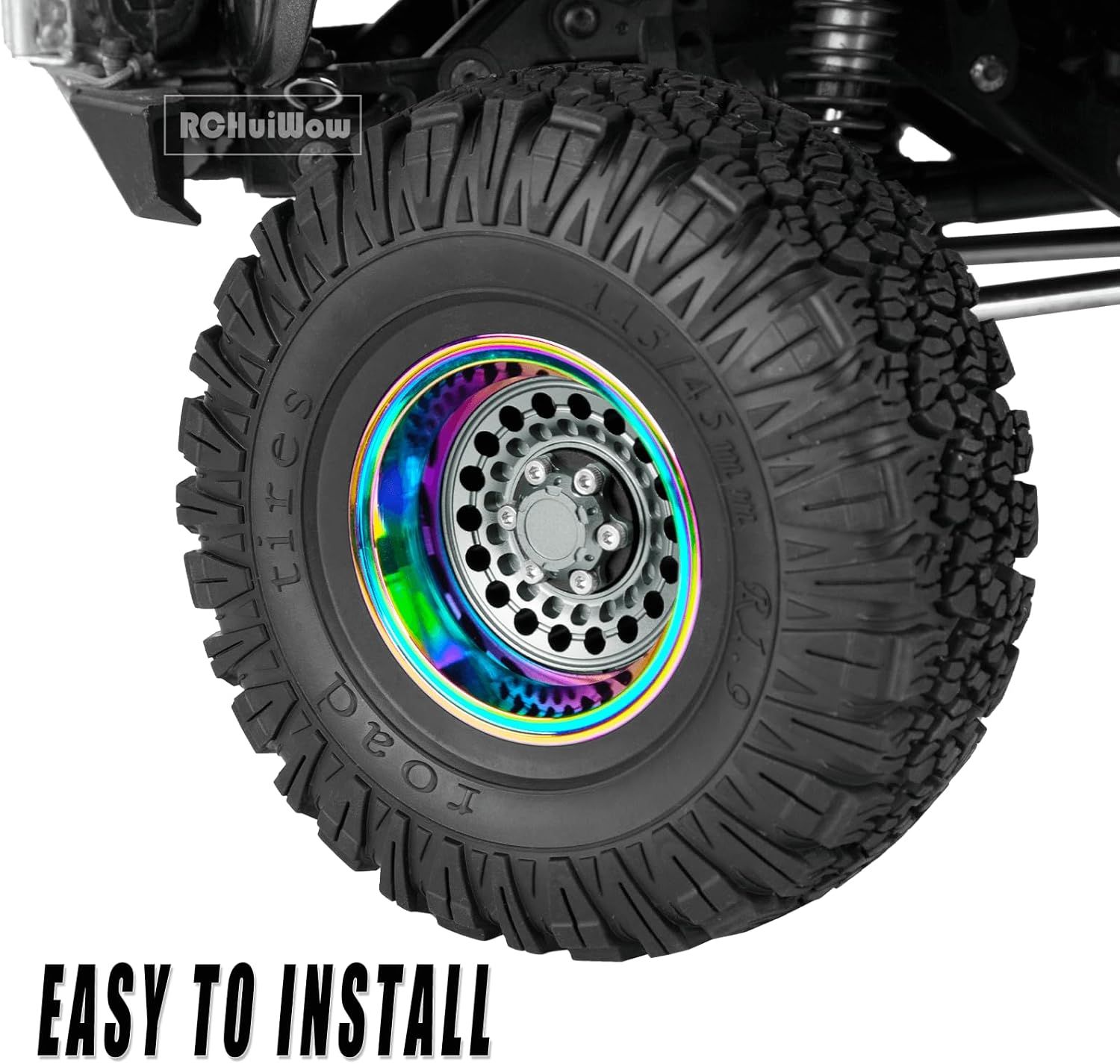 1.9 Beadlock Wheels Rainbow Wheels for 1/10 SCX10 Gunmetal Center