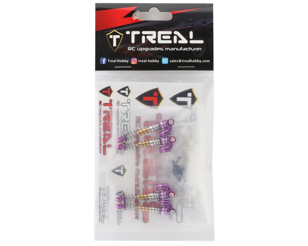 Treal Hobby Axial SCX24 Aluminum Long Travel Threaded Shocks (Purple) (4) (43mm)