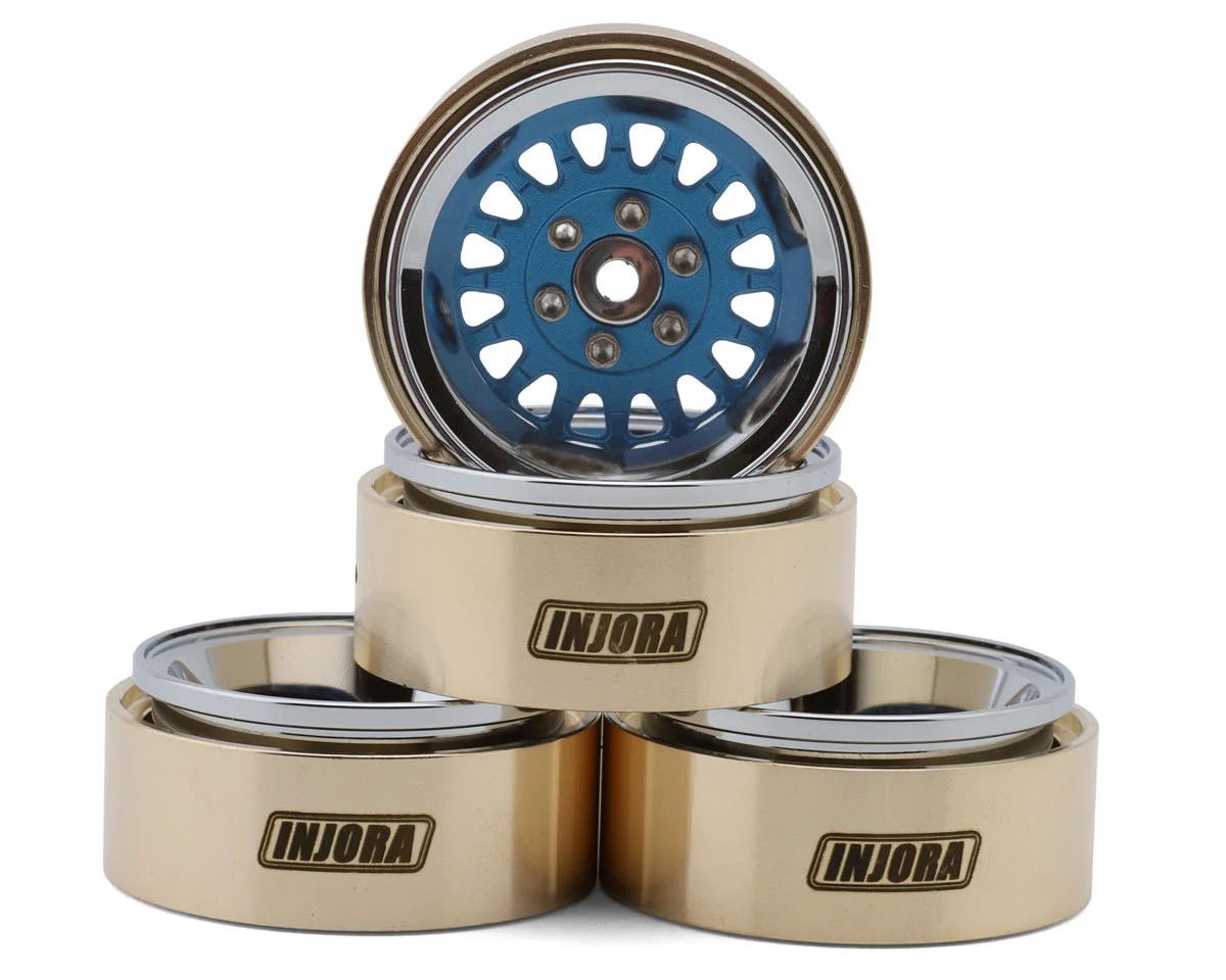 Injora 1.3" ModuWheel Brass &amp; Aluminum Micro Crawler Beadlock Wheels (Blue) (4) (40.5g ea) (-4.05mm Offset)