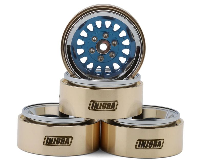 Injora 1.3" ModuWheel Brass &amp; Aluminum Micro Crawler Beadlock Wheels (Blue) (4) (40.5g ea) (-4.05mm Offset)